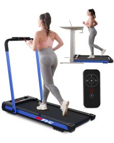 FYC Under Desk Treadmill - 2 in 1 Folding Treadmill for Home 300LBS Weight Capacity;  Free Installation Foldable Treadmill Compact Electric Running Ma (Color: Blue)