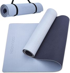 COOLMOON 1/4 Inch Extra Thick Yoga Mat Double-Sided Non Slip,Yoga Mat For Women and Men,Fitness Mats With Carrying Strap,Eco Friendly TPE Yoga Mat , P (Color: grey)