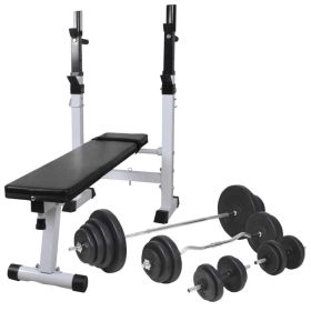 Workout Bench with Weight Rack; Barbell and Dumbbell Set 264.6 lb (Color: BLACK)